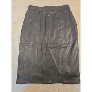 Vintage Robinsons Black Leather Skirt Size 6 High Waisted Cow Nappa Pencil Skirt